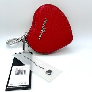 Authentic Karl Lagerfeld heart shaped zip around coin purse key ring